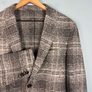Lubiam Men 52 R Gray Tartan Plaid Virgin Wool Blend Two Button Blazer Sport Coat